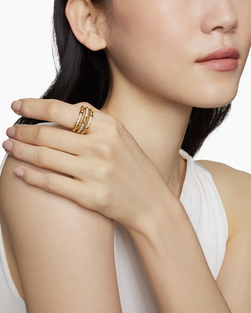 Petite Helena Wrap Three Row Ring in 18K Yellow Gold with Diamonds, 12mm