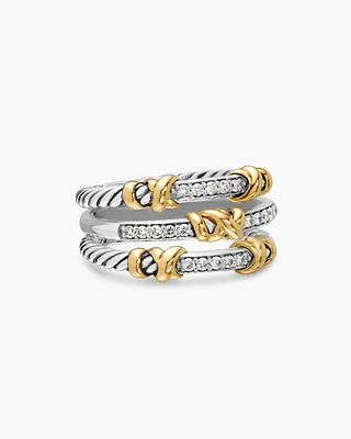 Petite Helena Wrap Three Row Ring Sterling Silver with 18K Yellow Gold and Diamonds, 12mm