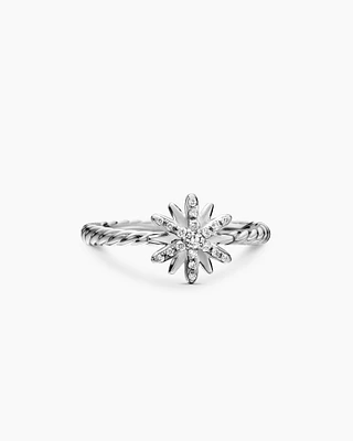 Petite Starburst Ring Sterling Silver with Diamonds, 10mm