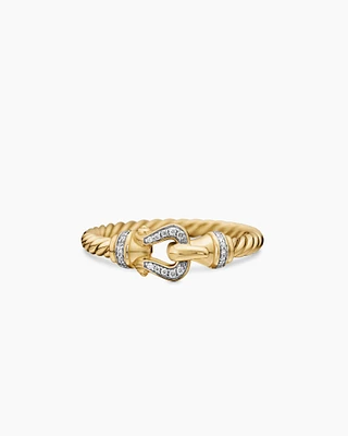 Petite Buckle Ring 18K Yellow Gold with Diamonds, 2mm