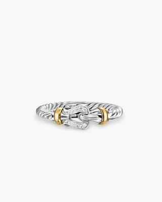 Petite Buckle Ring Sterling Silver with 18K Yellow Gold and Diamonds, 2mm