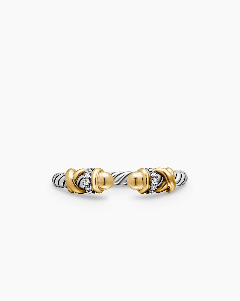 Petite Helena Ring Sterling Silver with 18K Yellow Gold Domes and Diamonds, 2.5mm