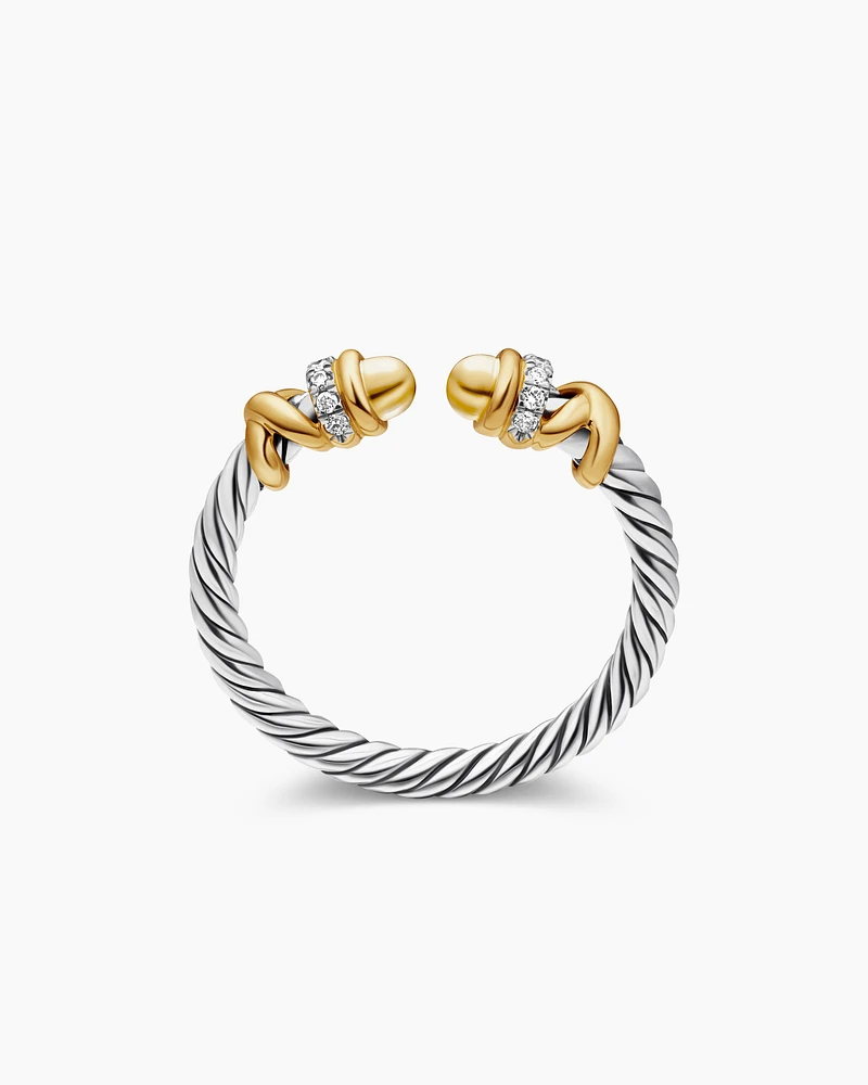 Petite Helena Ring Sterling Silver with 18K Yellow Gold Domes and Diamonds, 2.5mm