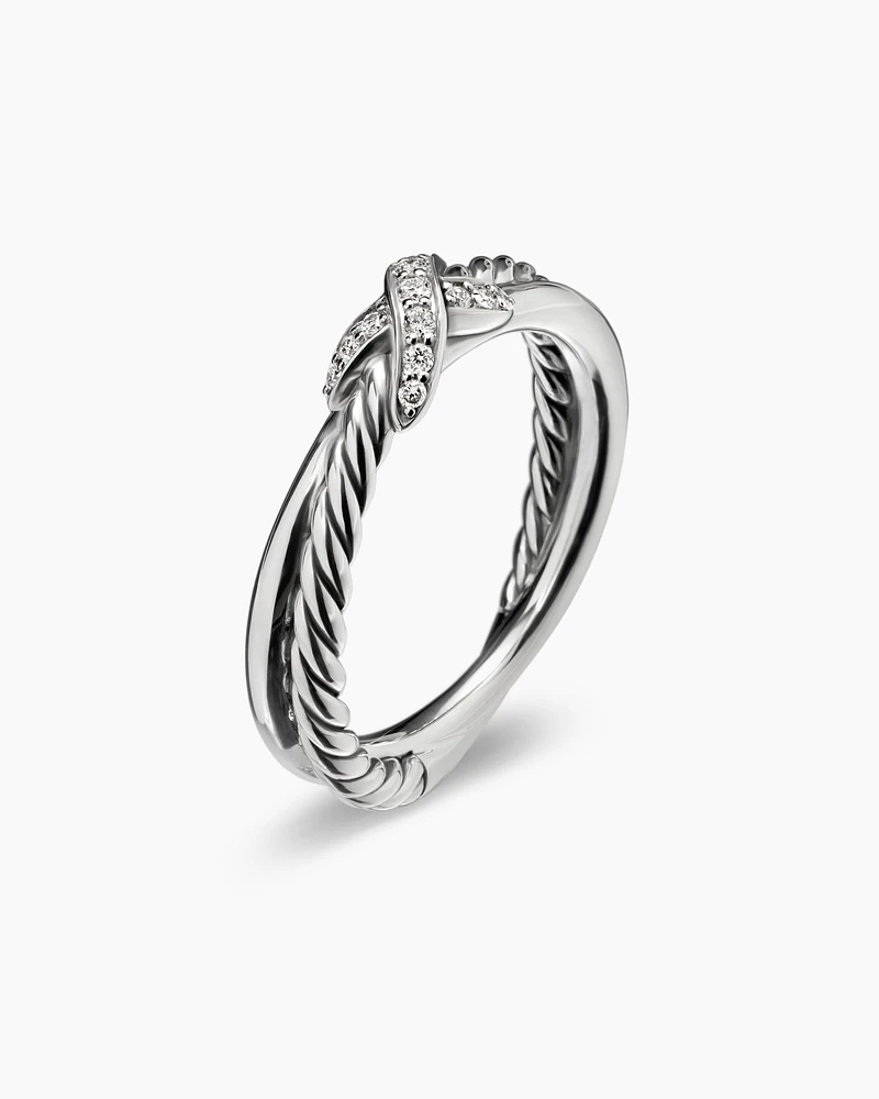 Petite X Ring Sterling Silver with Diamonds, 4mm