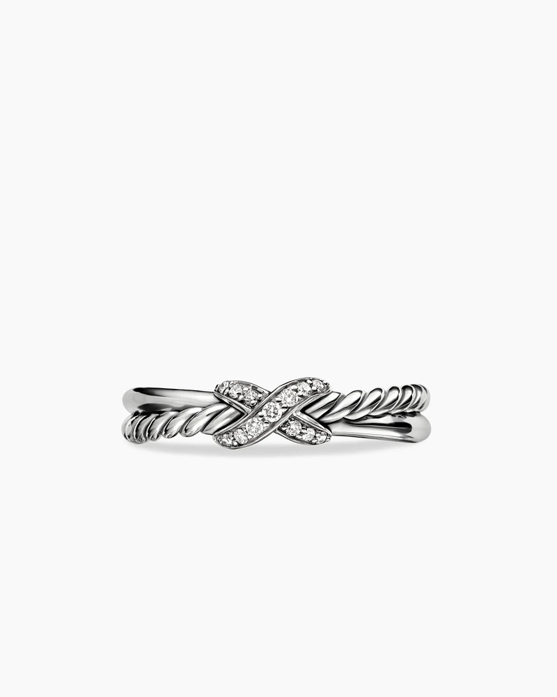 Petite X Ring Sterling Silver with Diamonds, 4mm