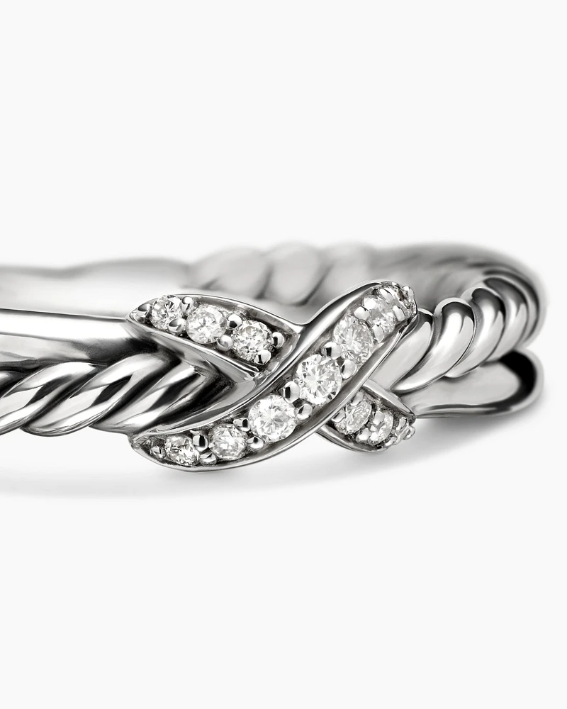 Petite X Ring Sterling Silver with Diamonds, 4mm