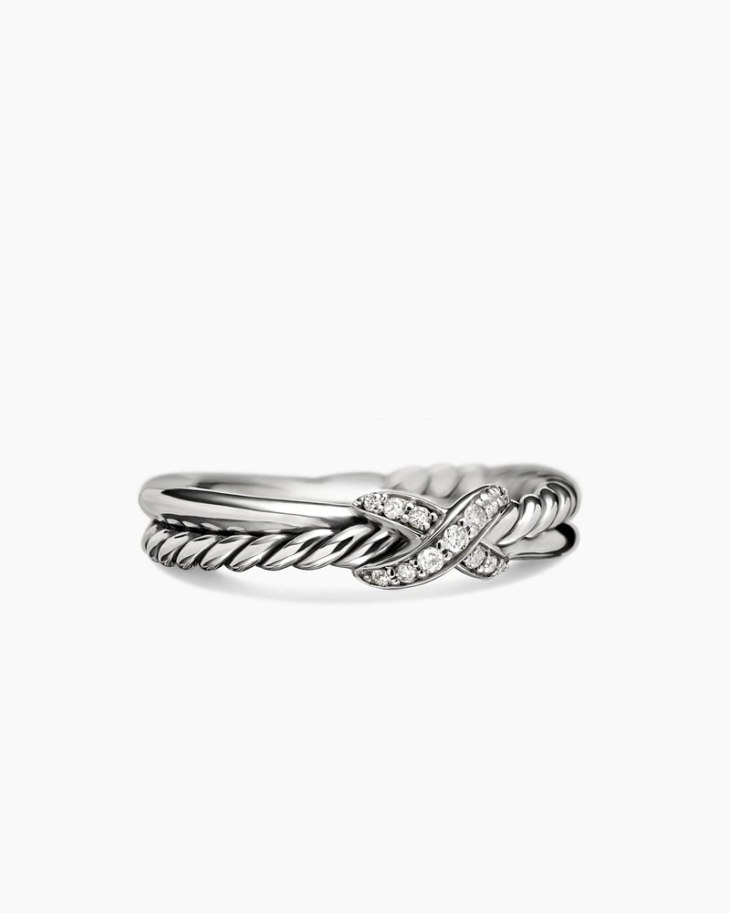 Petite X Ring Sterling Silver with Diamonds, 4mm