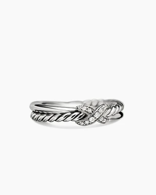 Petite X Ring Sterling Silver with Diamonds, 4mm