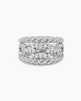 Stax Three Row Ring in 18K White Gold with Diamonds, 14mm