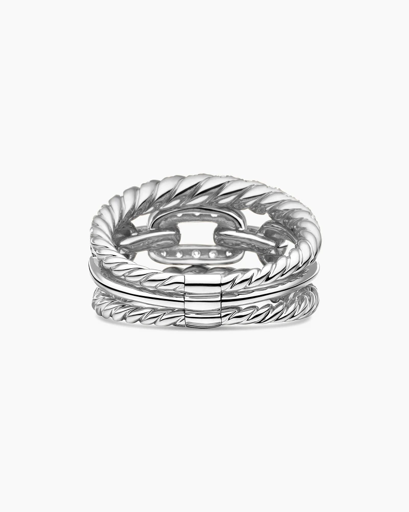 Stax Three Row Ring in 18K White Gold with Diamonds, 14mm