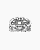 Stax Three Row Ring in 18K White Gold with Diamonds, 14mm