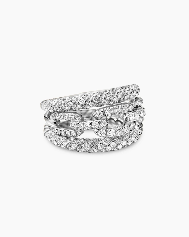 Stax Three Row Ring in 18K White Gold with Diamonds, 14mm