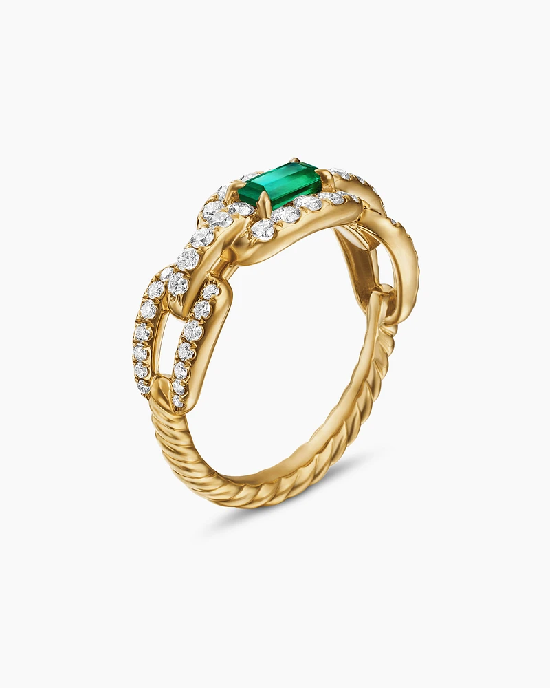 Stax Chain Link Stone Ring 18K Yellow Gold with Diamonds and Emerald, 7mm