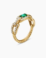 Stax Chain Link Stone Ring 18K Yellow Gold with Diamonds and Emerald, 7mm