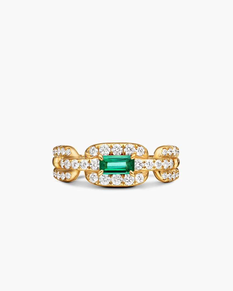 Stax Chain Link Stone Ring 18K Yellow Gold with Diamonds and Emerald, 7mm