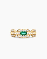 Stax Chain Link Stone Ring 18K Yellow Gold with Diamonds and Emerald, 7mm