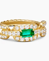 Stax Chain Link Stone Ring 18K Yellow Gold with Diamonds and Emerald, 7mm