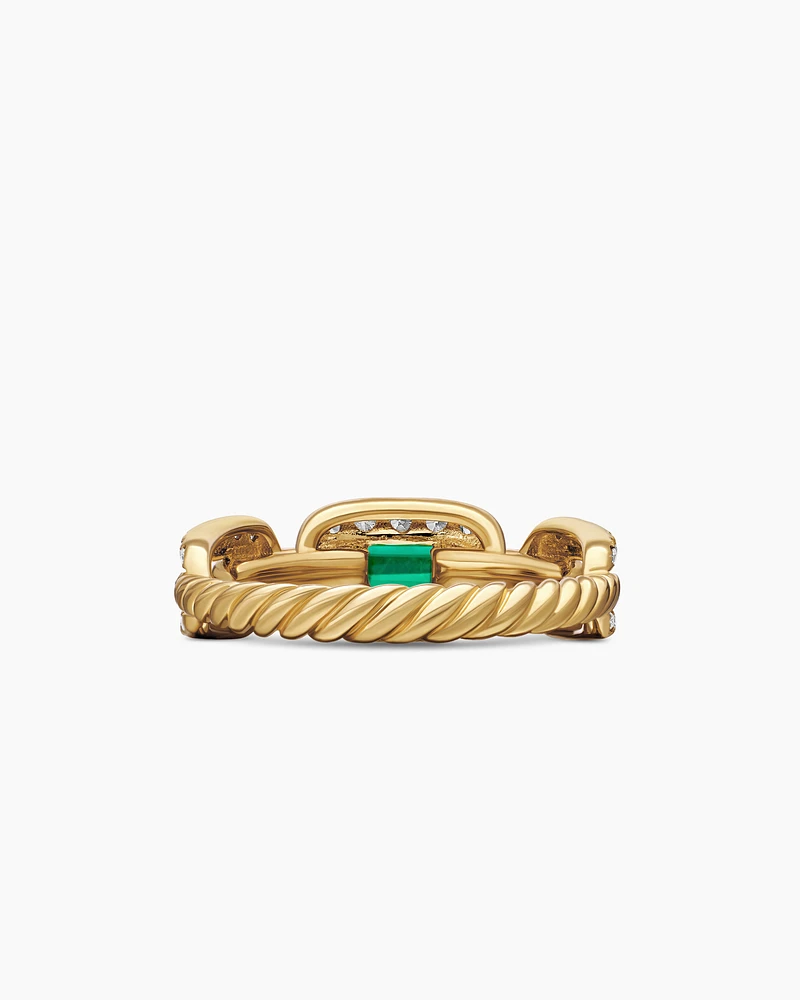 Stax Chain Link Stone Ring 18K Yellow Gold with Diamonds and Emerald, 7mm