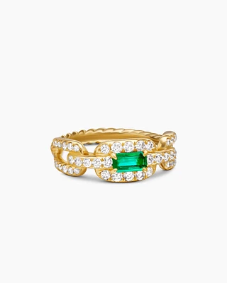 Stax Chain Link Stone Ring 18K Yellow Gold with Diamonds and Emerald, 7mm