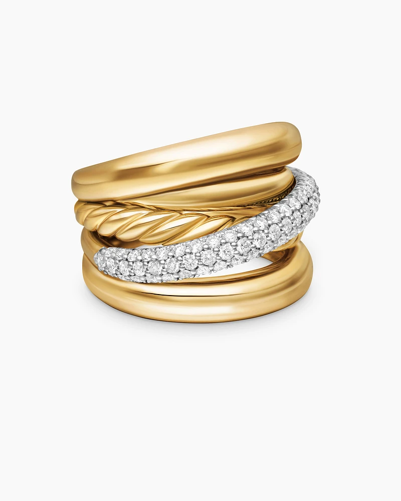 Pavé Crossover Five Row Ring 18K Yellow Gold with Diamonds, 17.7mm