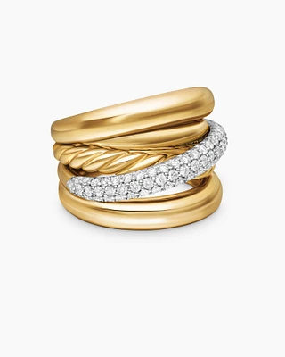 Pavé Crossover Five Row Ring 18K Yellow Gold with Diamonds, 17.7mm
