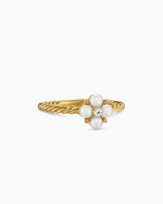 Petite Modern Renaissance Pearl Ring 18K Yellow Gold with Diamond, 7.9mm