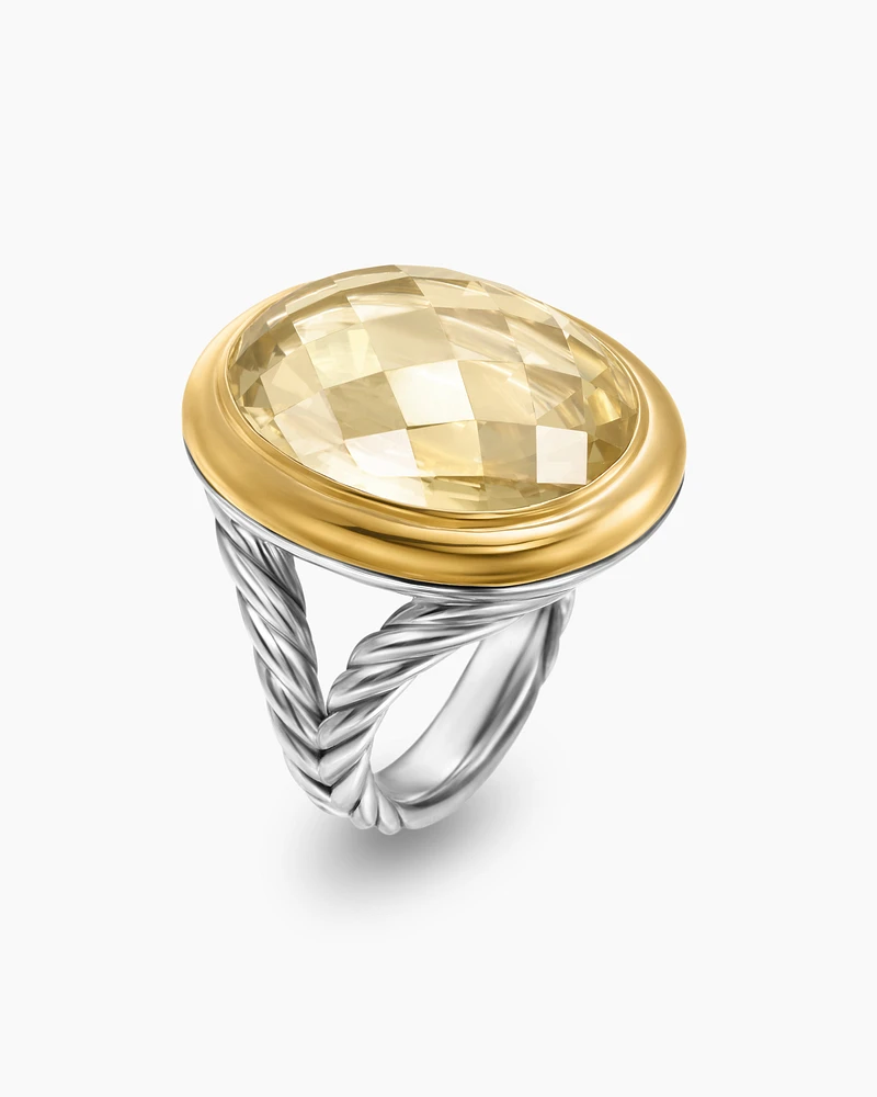 Albion® Oval Ring Sterling Silver with 18K Yellow Gold and Champagne Citrine, 21mm