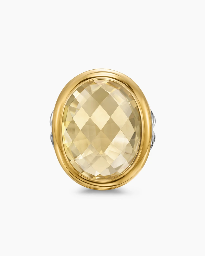 Albion® Oval Ring Sterling Silver with 18K Yellow Gold and Champagne Citrine, 21mm