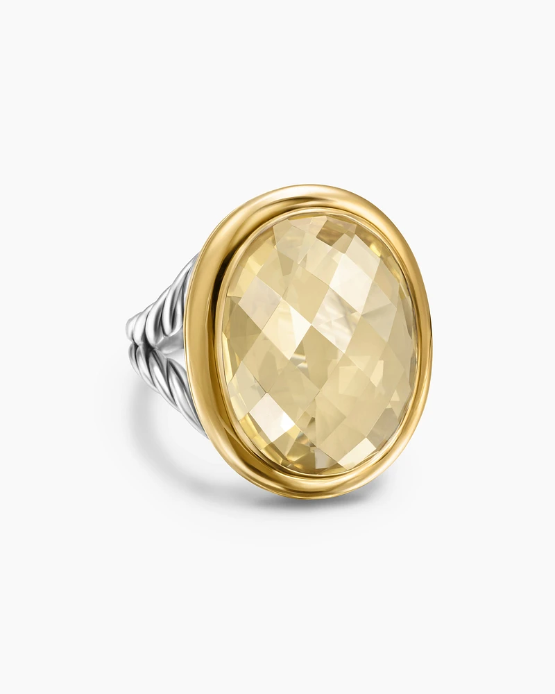 Albion® Oval Ring Sterling Silver with 18K Yellow Gold and Champagne Citrine, 21mm