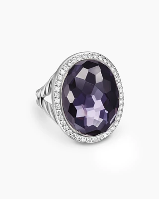 Albion® Oval Ring Sterling Silver with Black Orchid and Diamonds, 21mm
