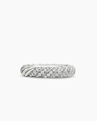 Sculpted Cable Band Ring 18K White Gold with Diamonds, 4.6mm