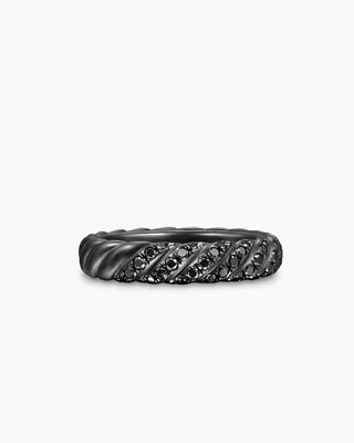 Sculpted Cable Band Ring Black Titanium with Diamonds, 4.5mm
