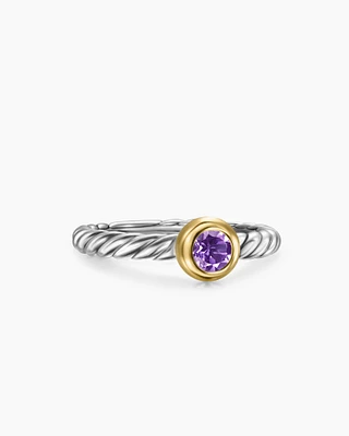Petite Cable Ring Sterling Silver with 14K Yellow Gold and Amethyst, 2.8mm
