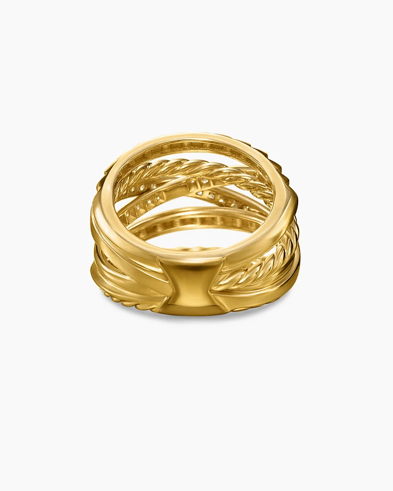 Crossover Trio Six Row Ring 18K Yellow Gold with Diamonds, 17.5mm