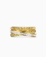 Crossover Trio Three Row Ring 18K Yellow Gold with Diamonds, 8mm