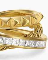 Crossover Trio Three Row Ring 18K Yellow Gold with Diamonds, 8mm