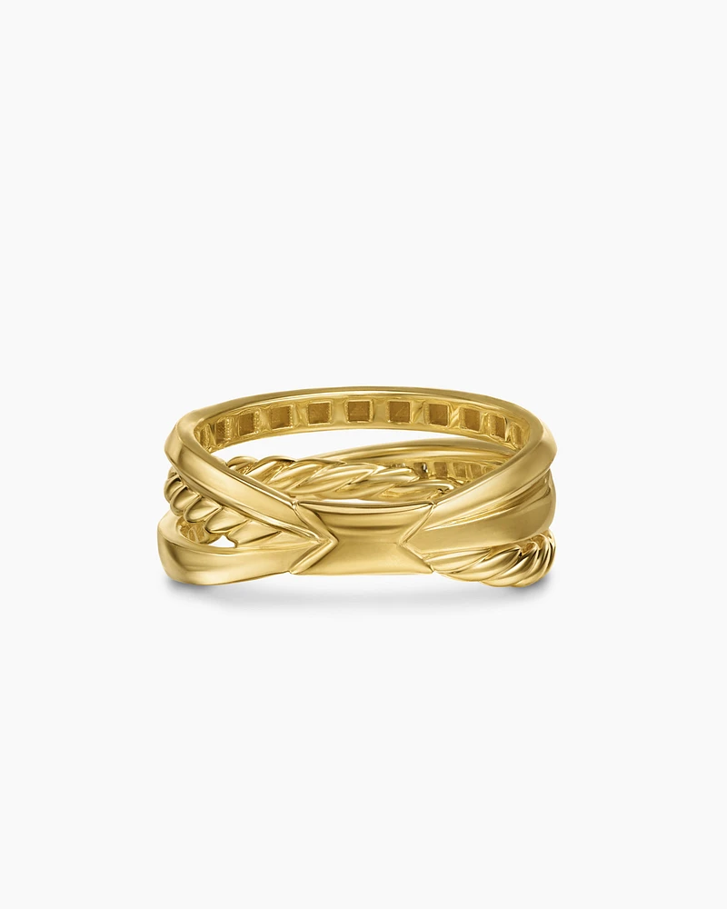 Crossover Trio Three Row Ring 18K Yellow Gold with Diamonds, 8mm
