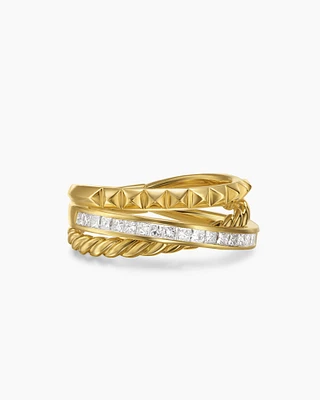 Crossover Trio Three Row Ring 18K Yellow Gold with Diamonds, 8mm