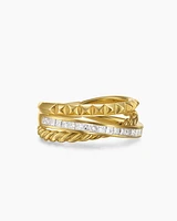 Crossover Trio Three Row Ring 18K Yellow Gold with Diamonds, 8mm