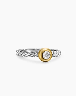 Petite Cable Ring Sterling Silver with 14K Yellow Gold and Centre Diamond, 2.8mm