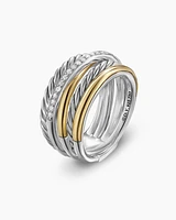 Crossover Five Row Ring Sterling Silver with 18K Yellow Gold and Diamonds, 11mm