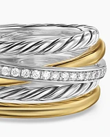 Crossover Five Row Ring Sterling Silver with 18K Yellow Gold and Diamonds, 11mm