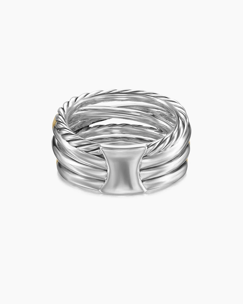 Crossover Five Row Ring Sterling Silver with 18K Yellow Gold and Diamonds, 11mm