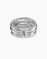 Crossover Five Row Ring Sterling Silver with 18K Yellow Gold and Diamonds, 11mm
