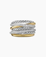 Crossover Seven Row Ring Sterling Silver with 18K Yellow Gold and Diamonds, 16mm