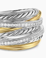 Crossover Seven Row Ring Sterling Silver with 18K Yellow Gold and Diamonds, 16mm