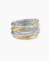 Crossover Seven Row Ring Sterling Silver with 18K Yellow Gold and Diamonds, 16mm