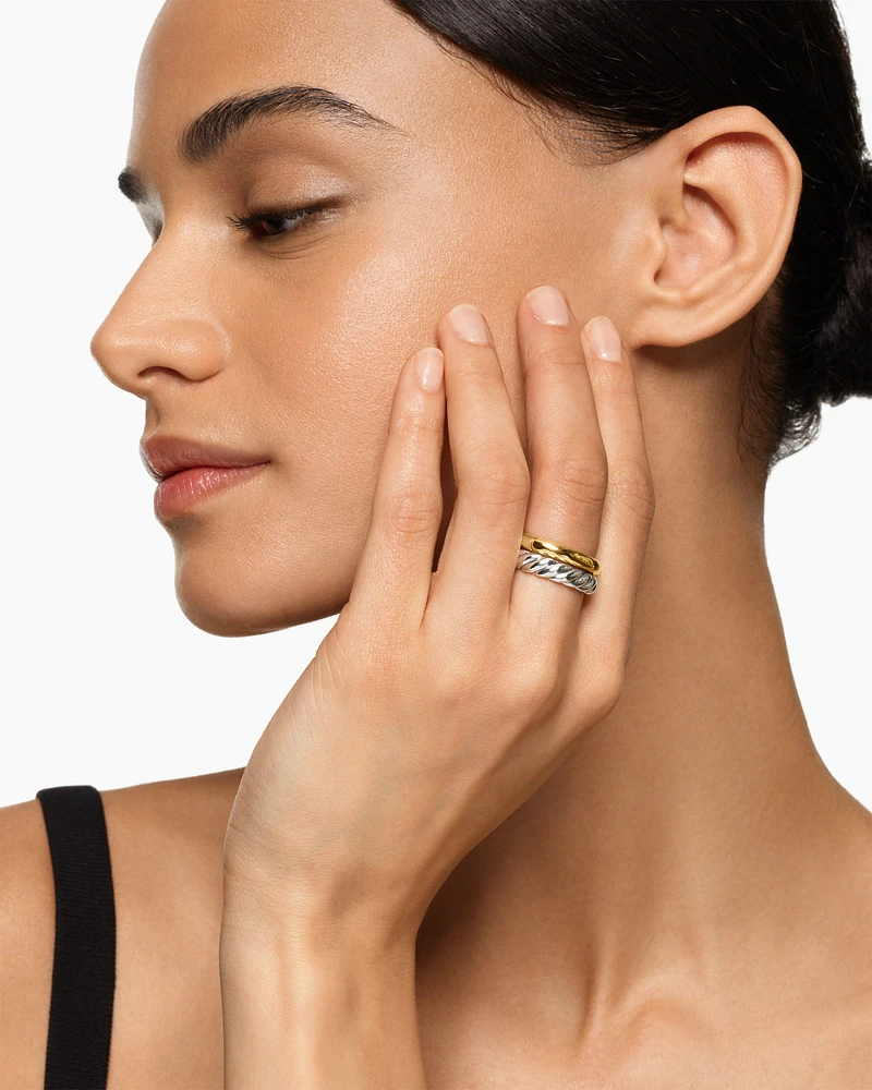 DY Mercer® Two Row Ring Sterling Silver with 18K Yellow Gold, 8mm