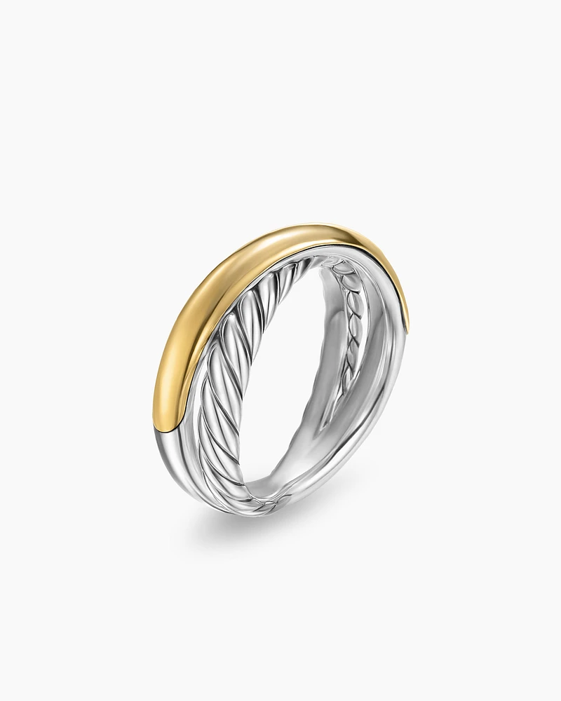Crossover Two Row Ring Sterling Silver with 14K Yellow Gold, 7.4mm