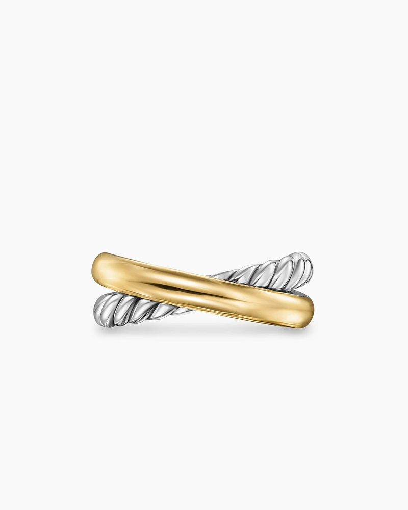 Crossover Two Row Ring Sterling Silver with 14K Yellow Gold, 7.4mm